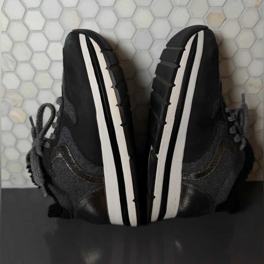 Voile Blanche Maran Fur Leather Shearling Platform Sneakers Black & Grey Sz 39